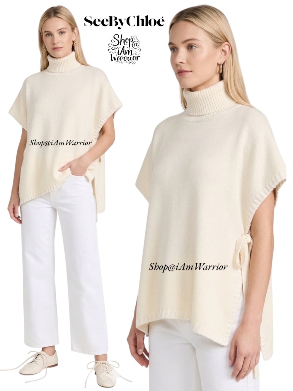 See By Chloé Cape Sweater Side Tie Boho Poncho Pullover *shop@iamwarrior